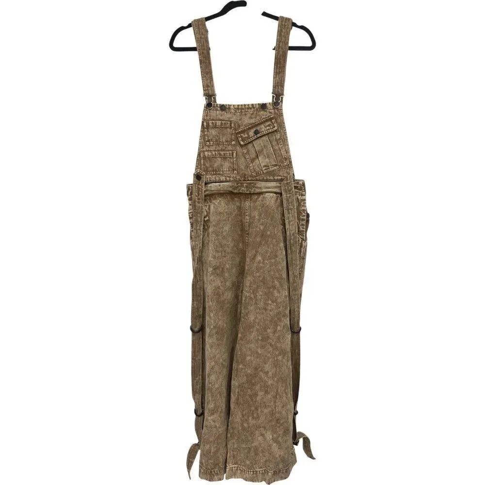 Fried Rice New York Women Overalls Small Cocoa Cotton Square Neck Wide-Leg NWT